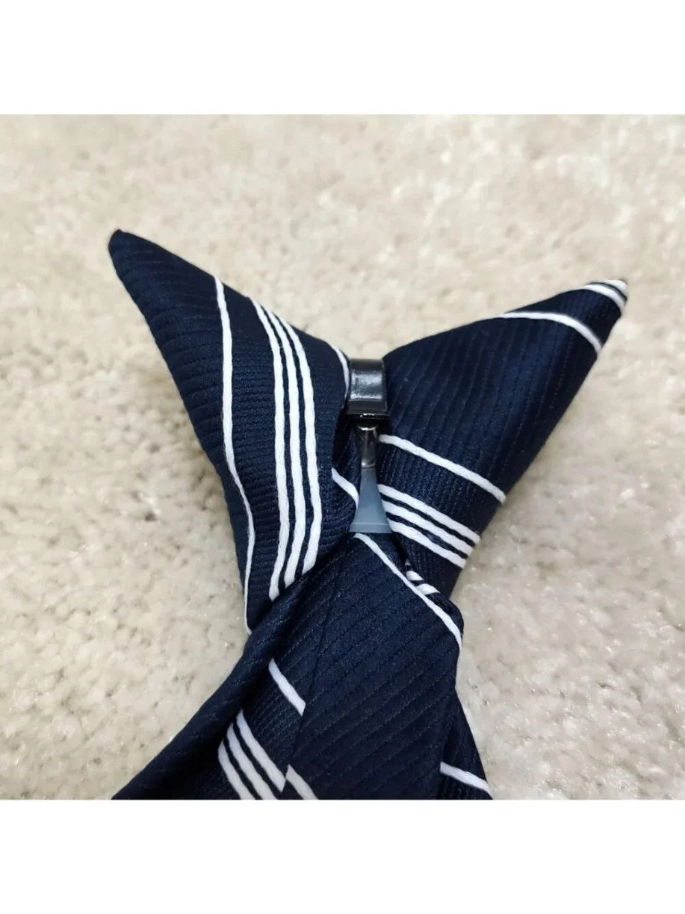 Hickok Le-Bils Clip On Necktie Striped Polyester Pre-Tied Mid Century Vintage
